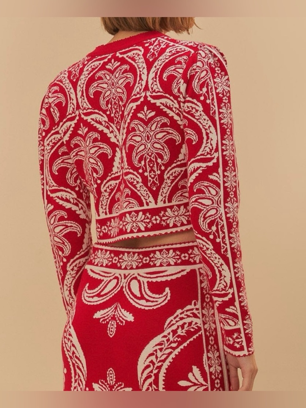 Farm Rio The Red Tropical Jacquard Knit Cardigan, Size XS - Picture 3 of 11